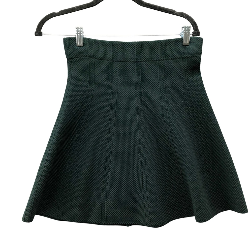 Zara Basic A-Line Skirt Knit Mini Skirt Womens S Forest Green Textured Pull On